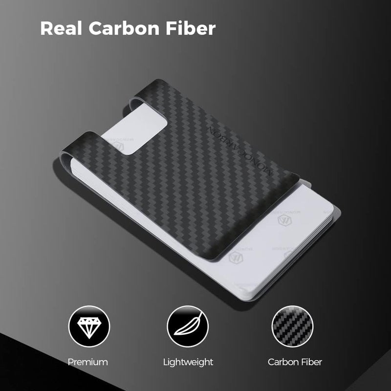 MONOCARBON 2in1 Carbon Fiber Money&Credit Card Clip,RFID Blocking Wide Credit Card&Cash Holder for Men Front Pocket - Image 3